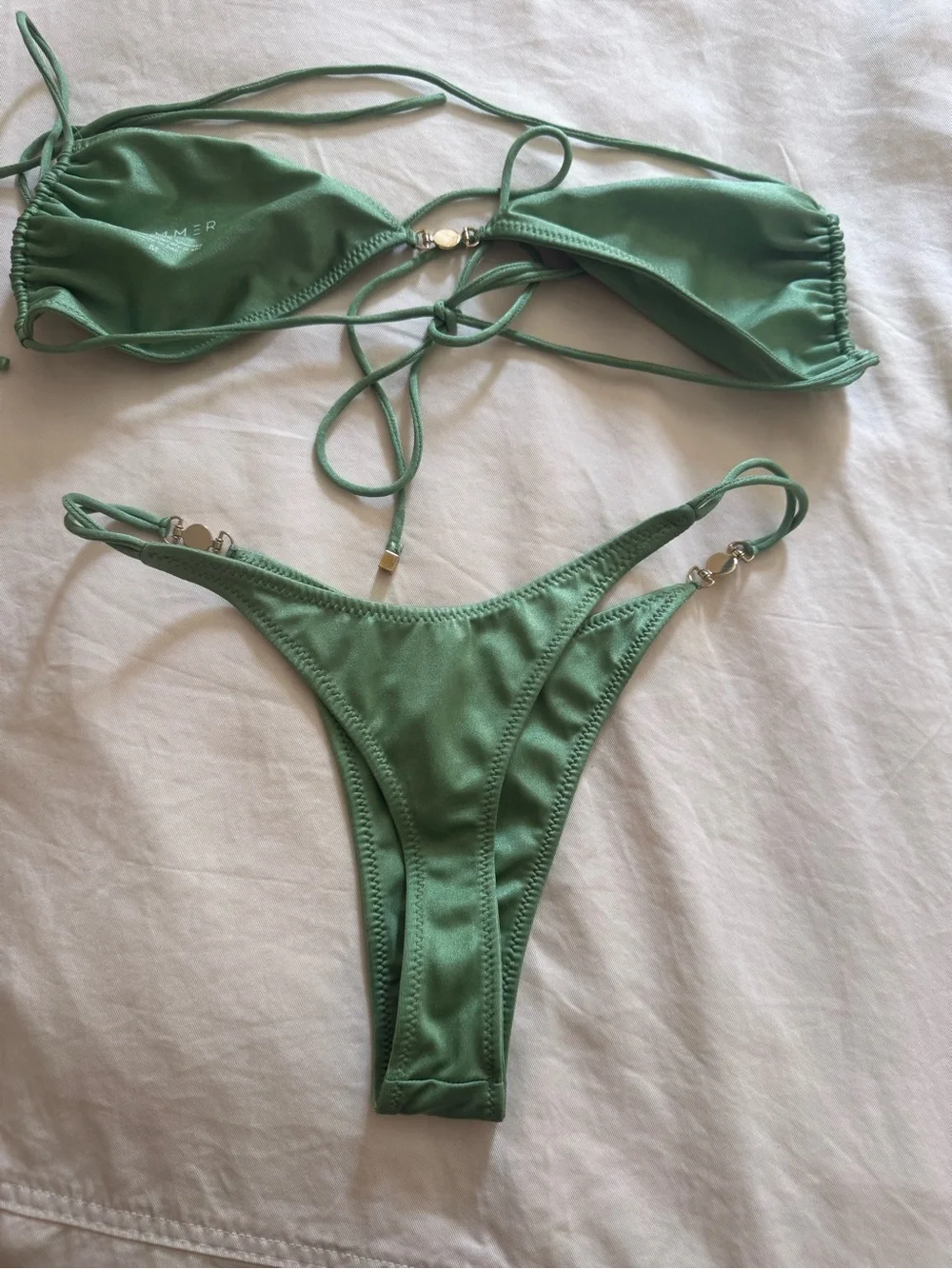 SOMMER Sage Triangle Bikini Set with Gold Accents - Picture 3 of 5